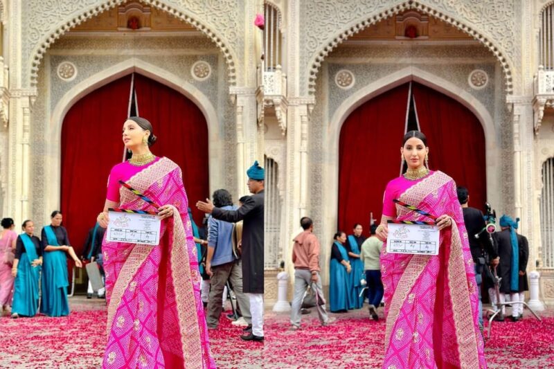 Nora Fatehi का Pink Saree में महारानी लुक, शेयर किया वीडियो